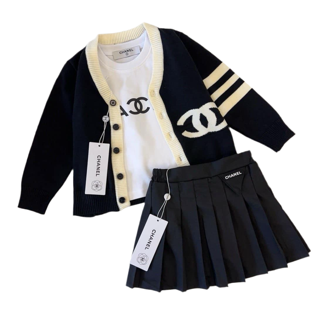 “CC” Cardigan skirt set